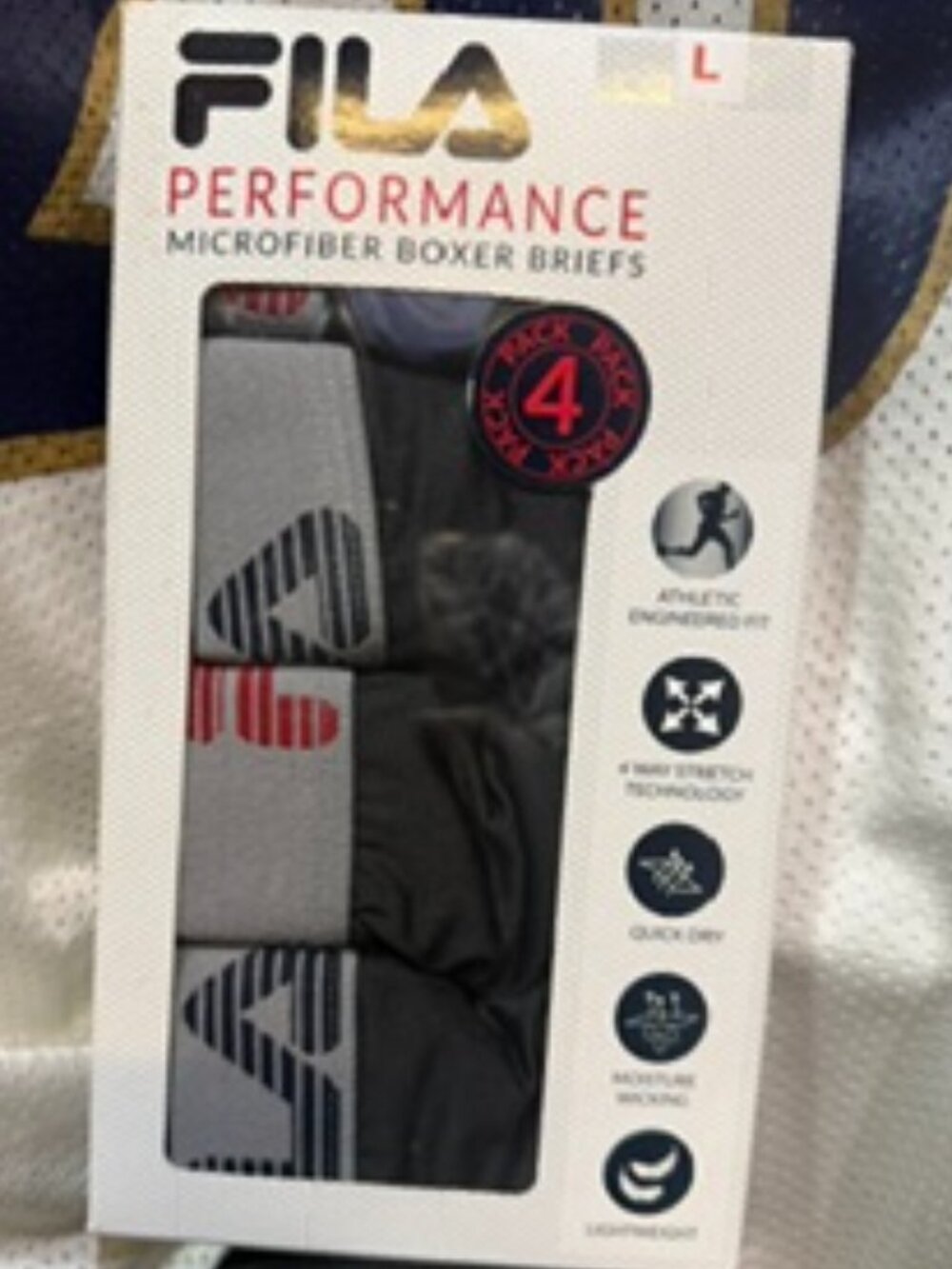 FILA Men’s L Performance Microfiber Boxer Briefs 4 Pair Athletic Stretch